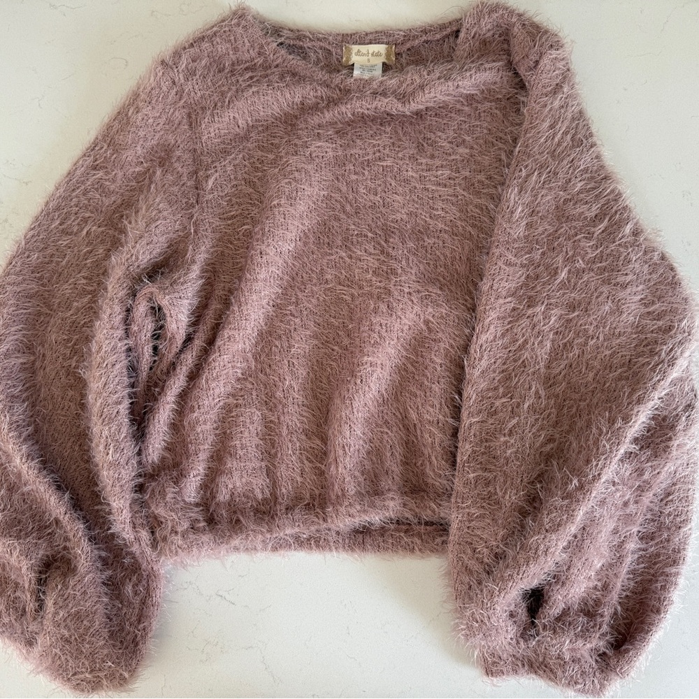 Altar'd State Mauve Pink Crew Neck Sweater Soft Plush Texture